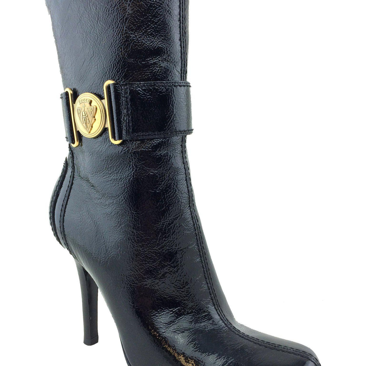 Gucci Patent Leather Shield Ankle Boots Size 7