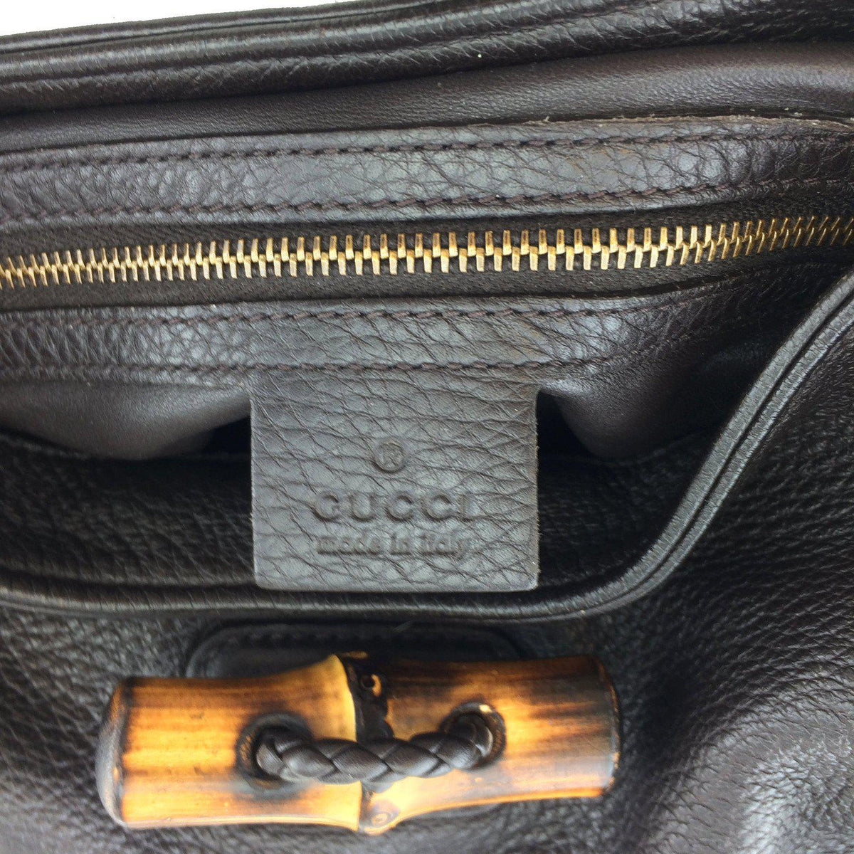 Gucci Pebbled Deerskin Leather Hip Bamboo Shoulder Bag