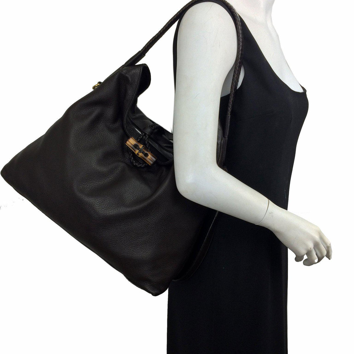 Gucci Pebbled Deerskin Leather Hip Bamboo Shoulder Bag