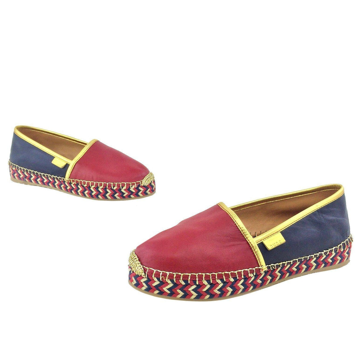 Gucci Pilar Leather Espadrille Flats Size 6.5 NEW