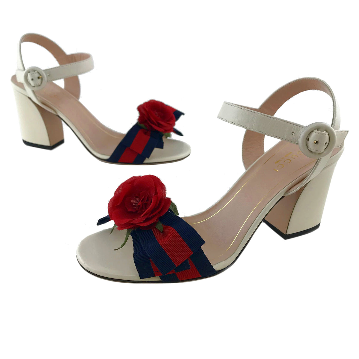 Gucci Web Bow Silk Flower Sandals Size 7