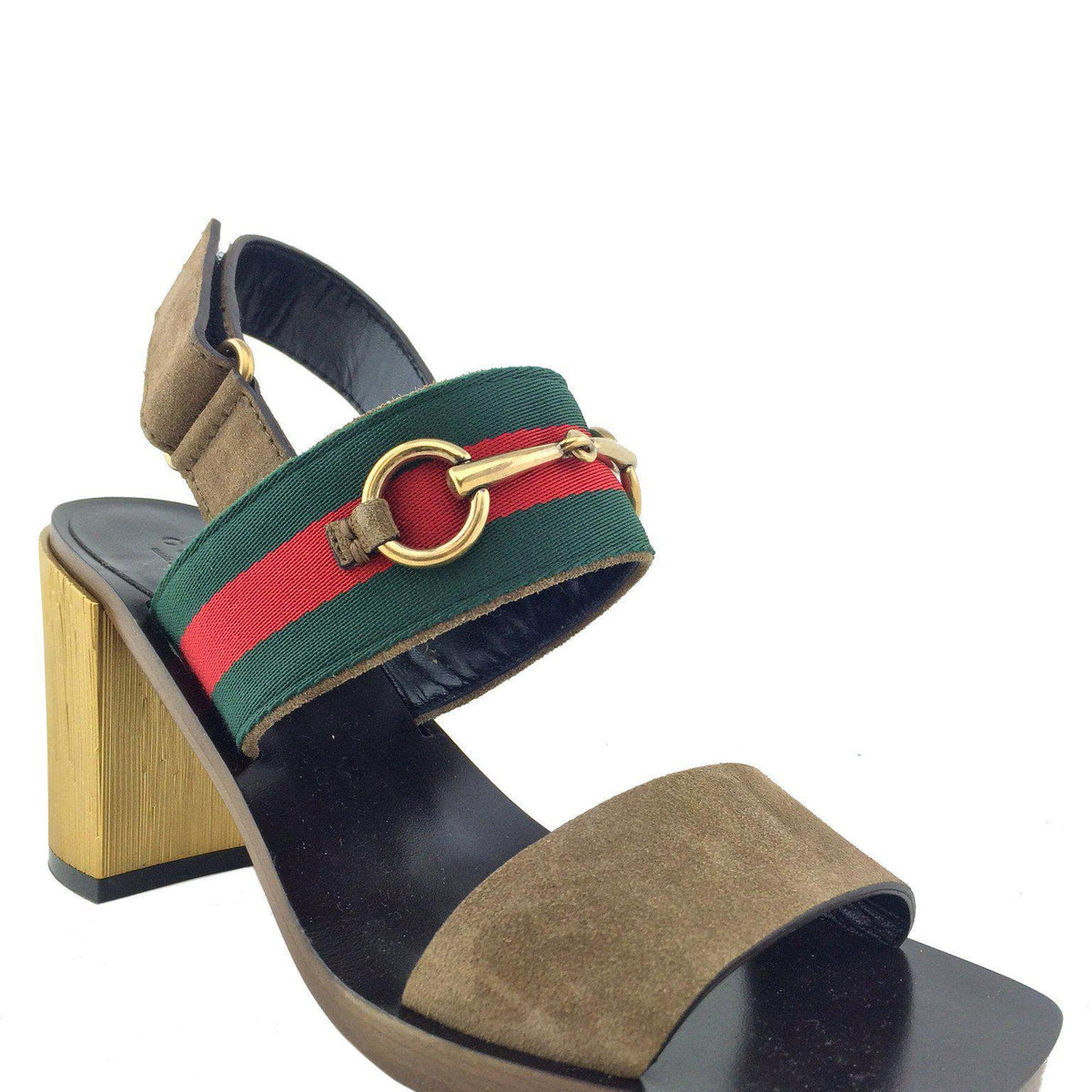 Gucci Web Trimmed Horsebit Suede Slingback Sandals Size 7