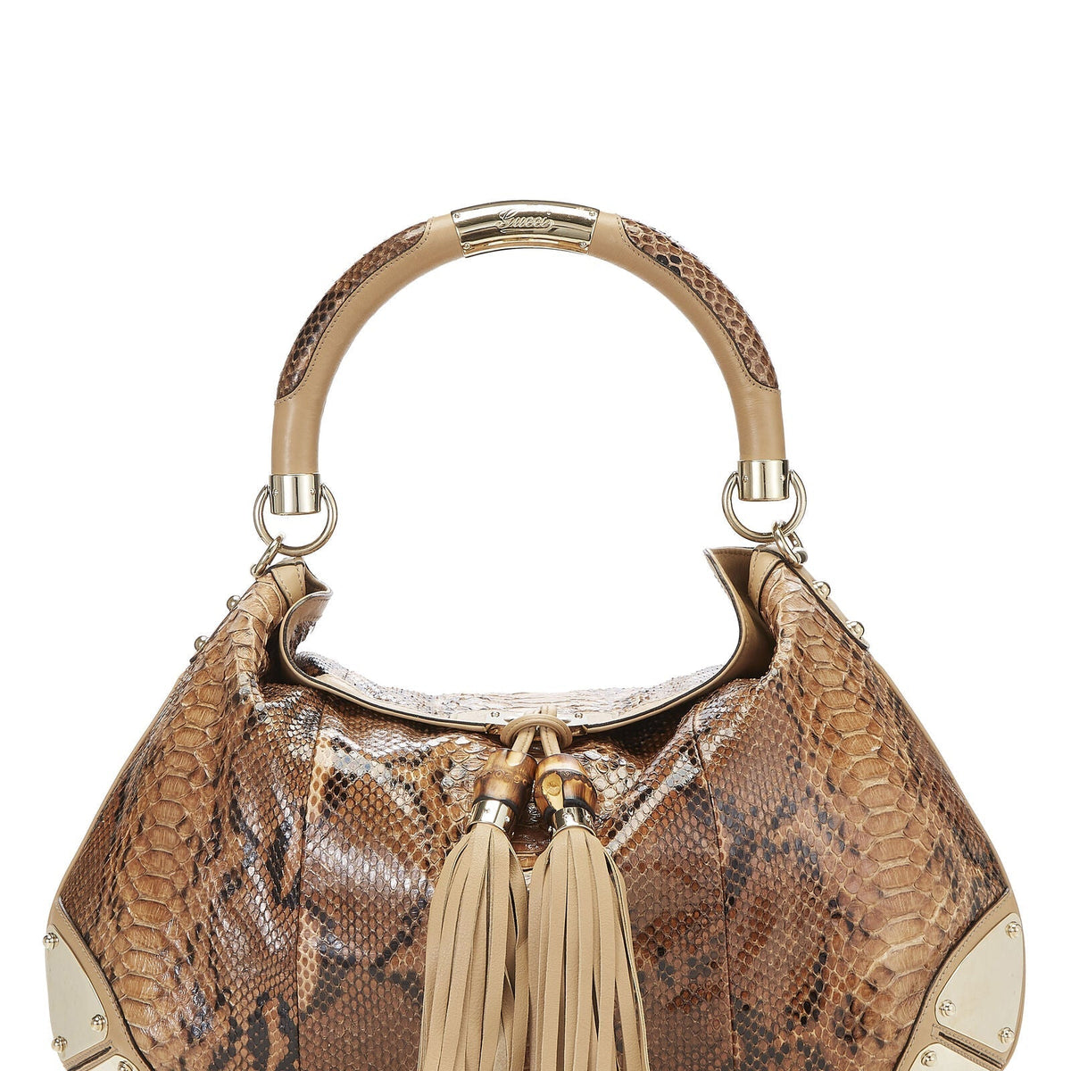 GUCCI BEIGE PYTHON INDY HOBO BAG
