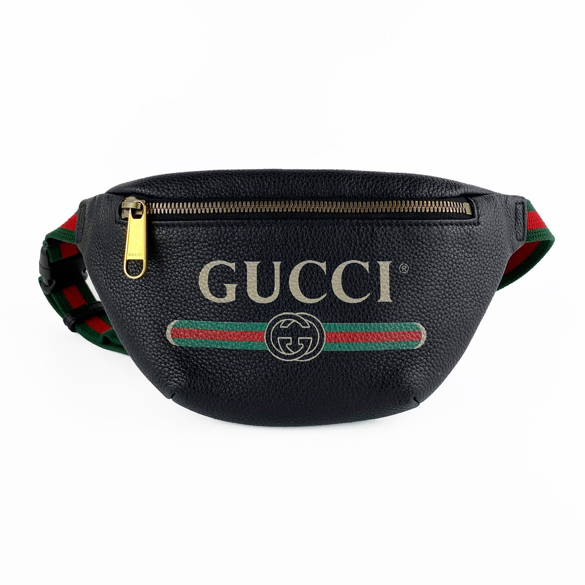 Gucci Black Print Leather Belt Bag