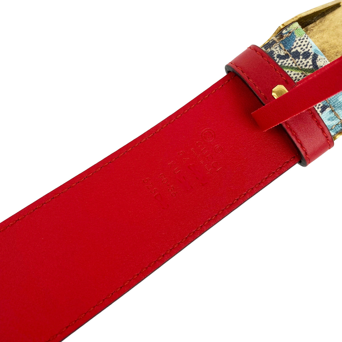 Gucci Blue Blooms Belt with Tiger Head 90