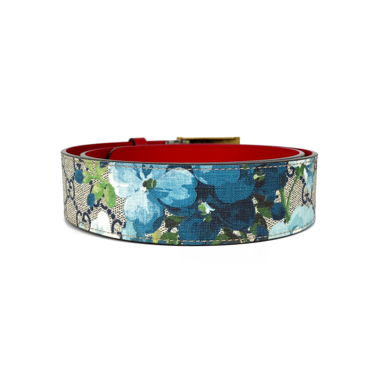 Gucci Blue Blooms Belt with Tiger Head 90