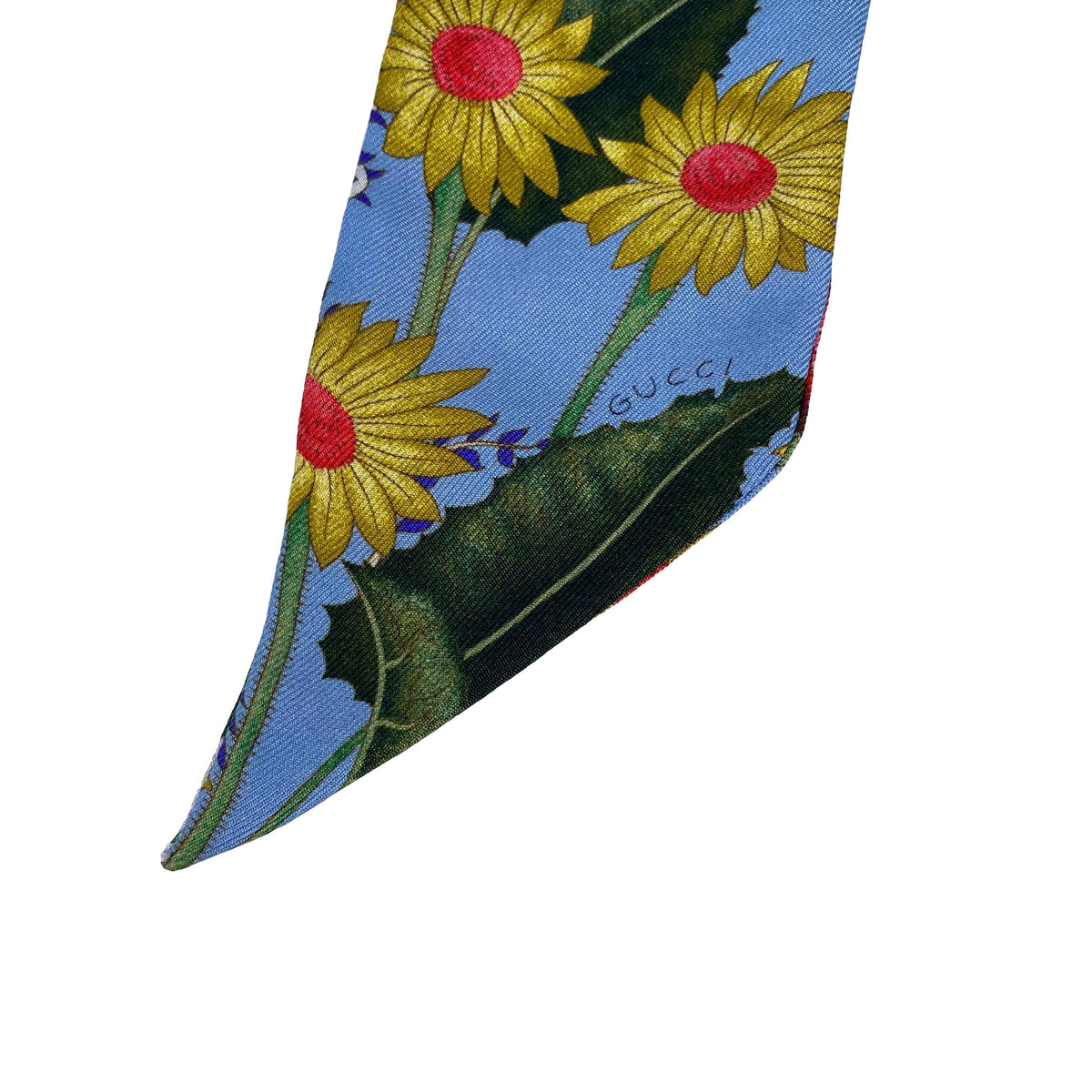 Gucci Blue & Floral Silk Twilly Scarf