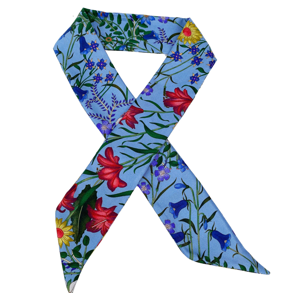 Gucci Blue & Floral Silk Twilly Scarf