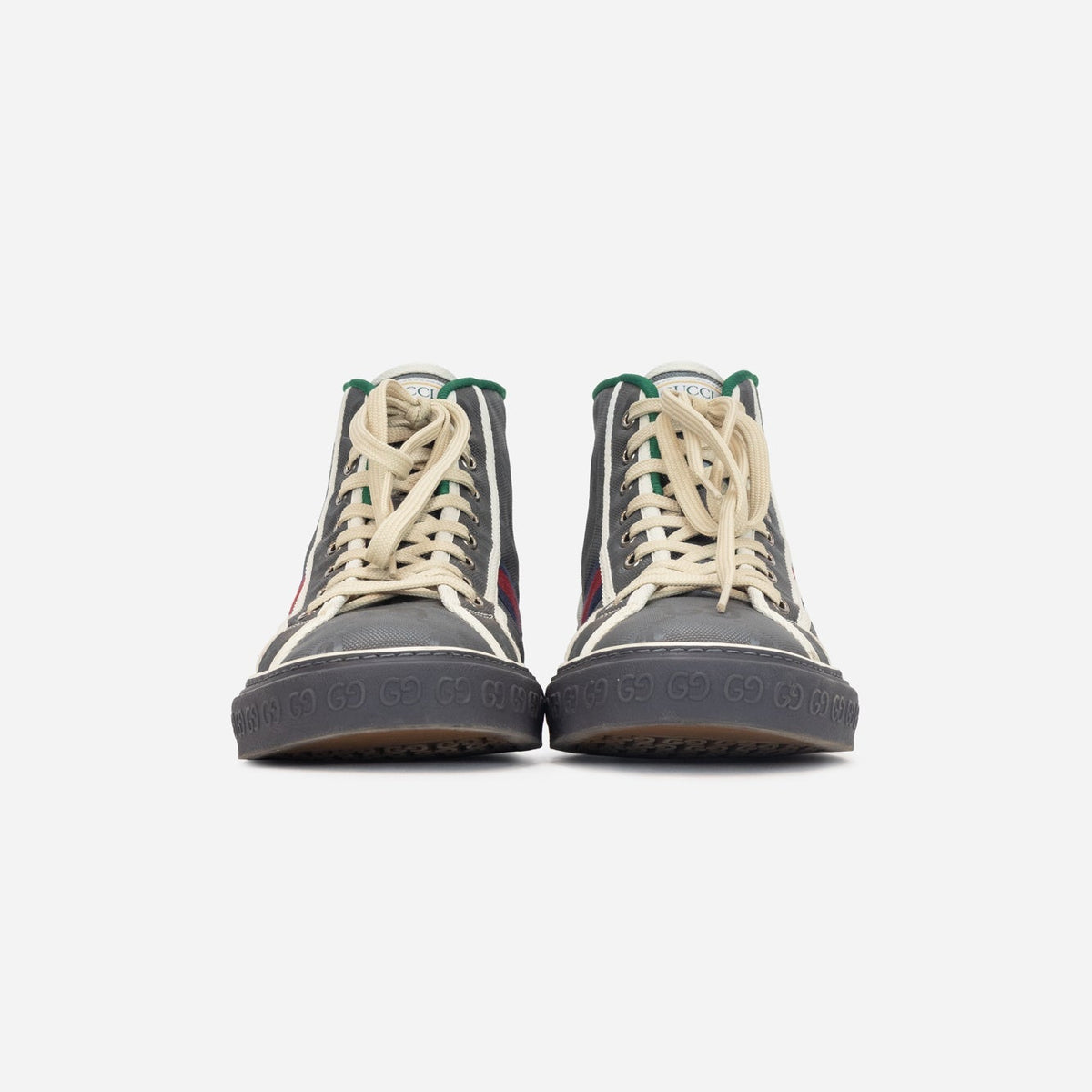 Dark Grey Monogram HighTop Sneakers Blue/Red Gucci Stripe