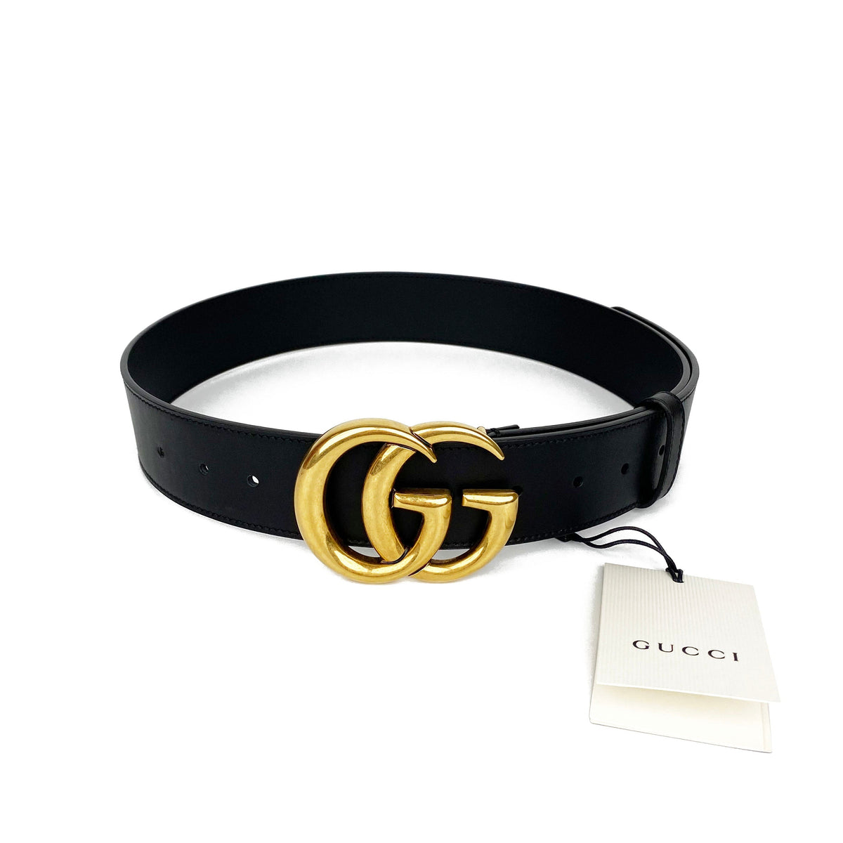 Gucci GG Black Marmont Belt with Shiny Buckle 80