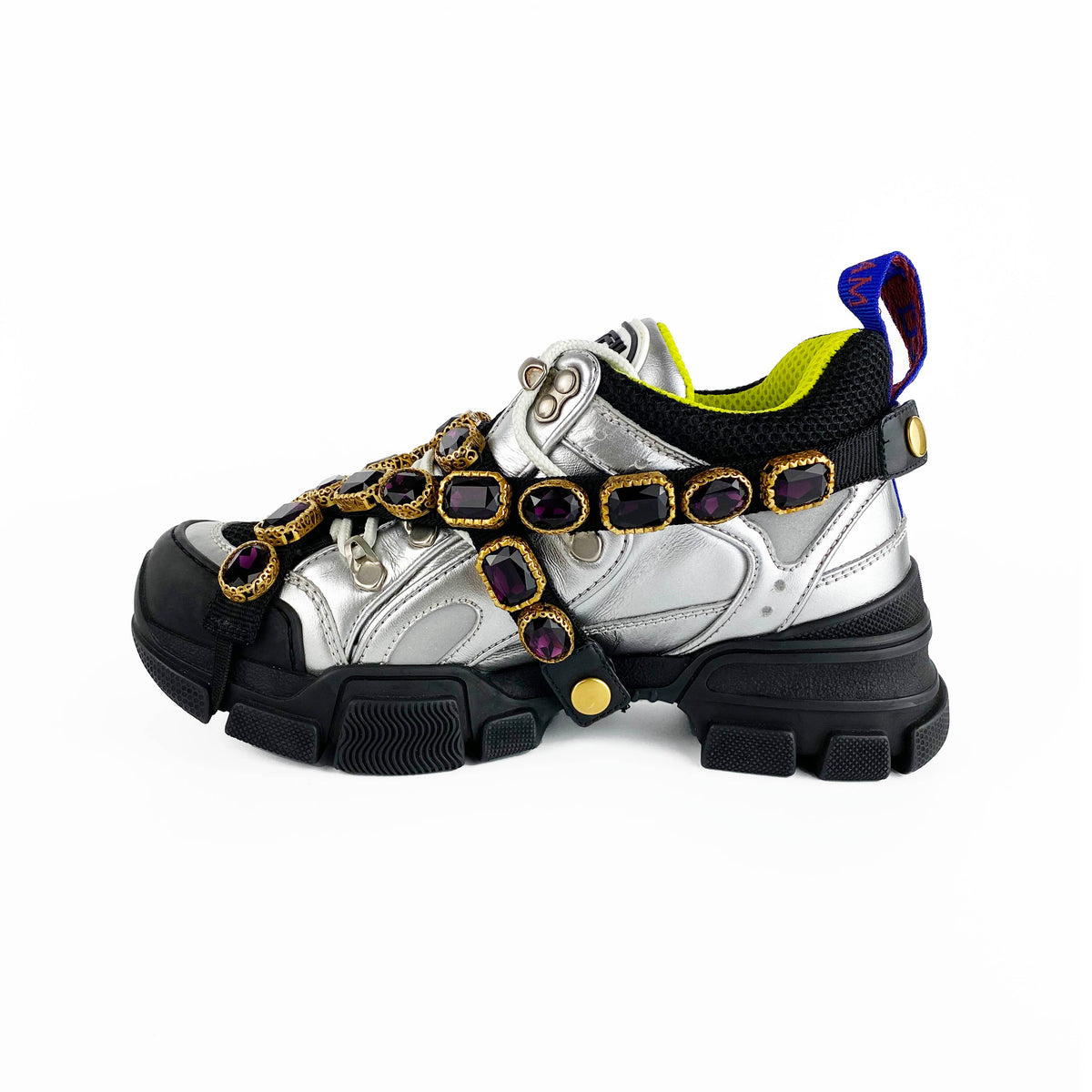 Gucci Silver Flashtrek Sneakers with Removable Crystals 36.5