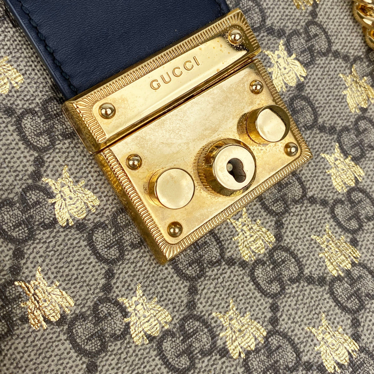 Gucci Small Monogram Bees Padlock Bag