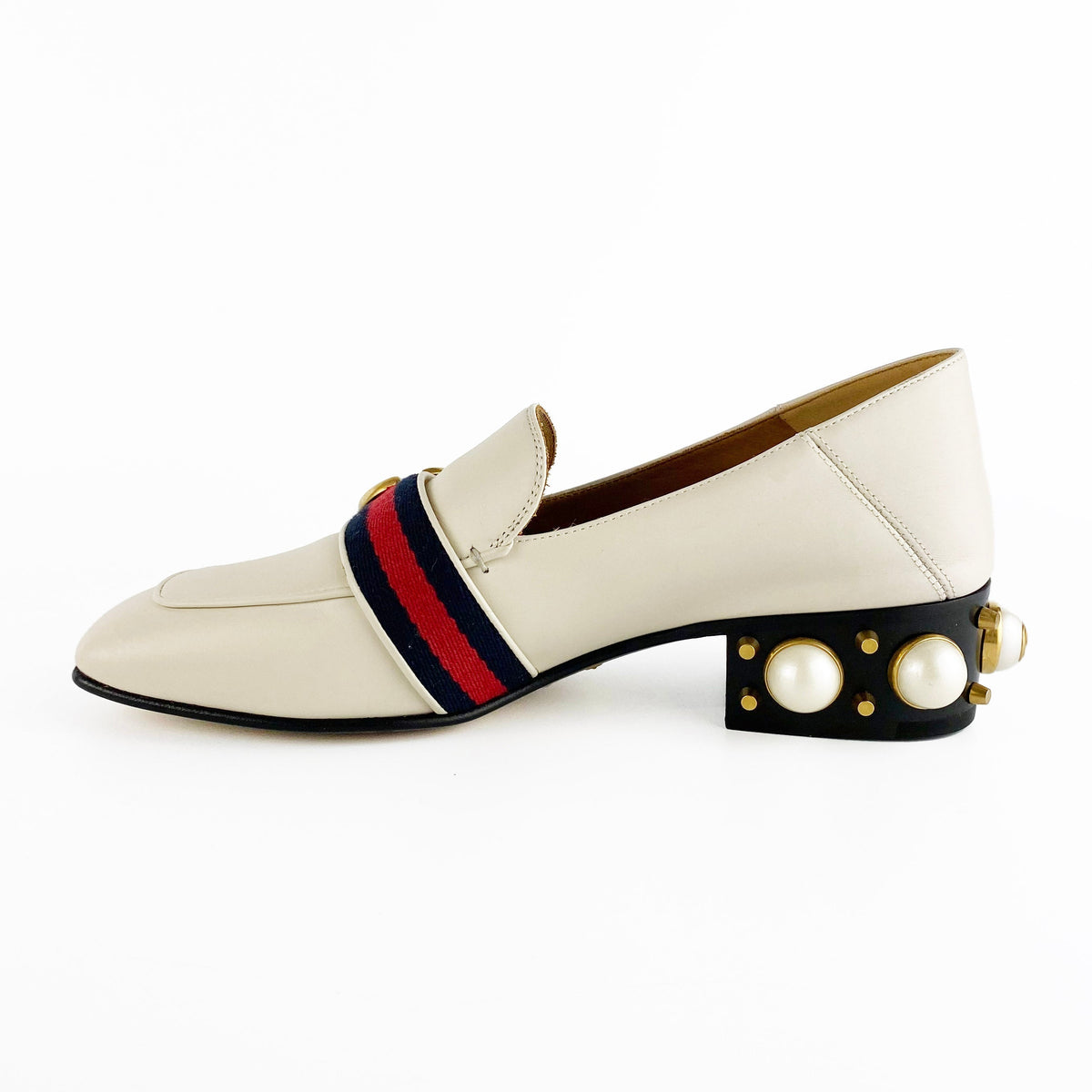 Gucci White Leather Mid-heel Loafers 36