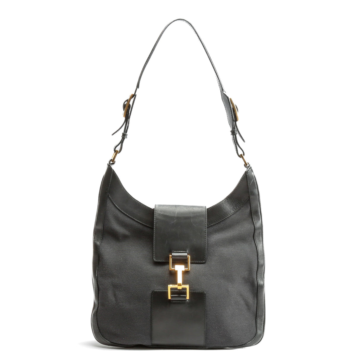 GUCCI Vintage Horsebit Canvas Messenger Bag - Black - OUTLET FINAL SALE