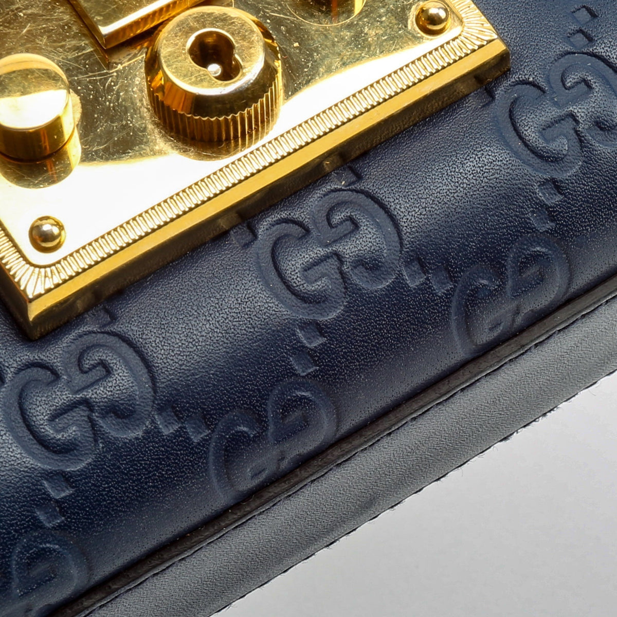 GUCCI Guccissima Small Padlock Shoulder Bag - Navy OUTLET FINAL SALE