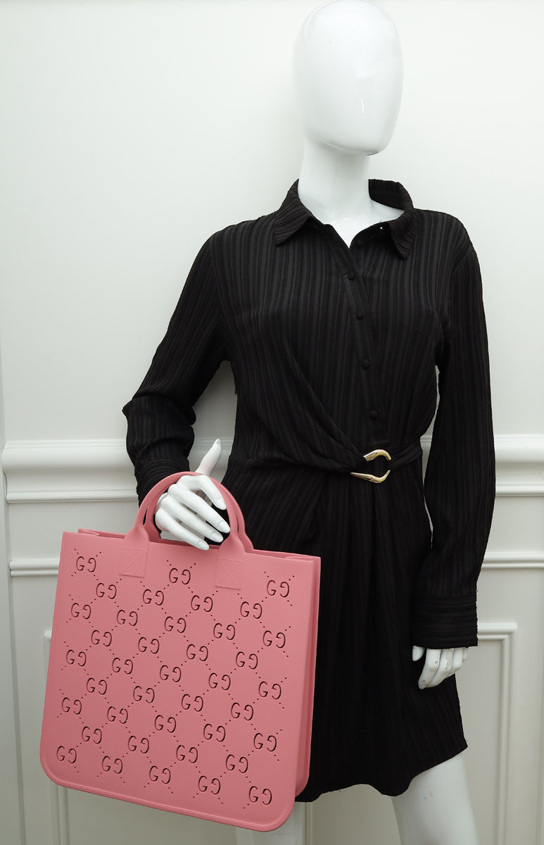 Gucci Pink GG Motif Rubber Tote Bag