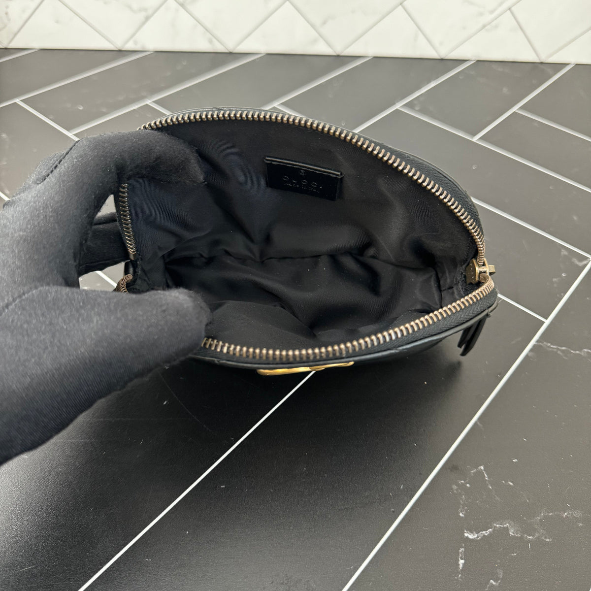 LIKE NEW Gucci Marmont Black Chevron Leather Cosmetics Pouch