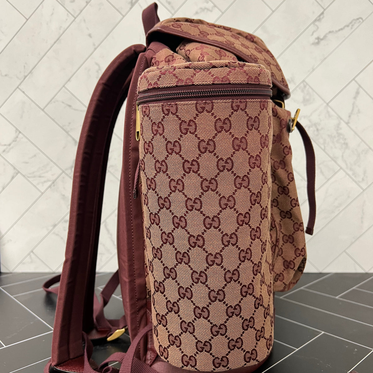 BRAND NEW Gucci Burgundy Canvas Double Side Pouch Backpack