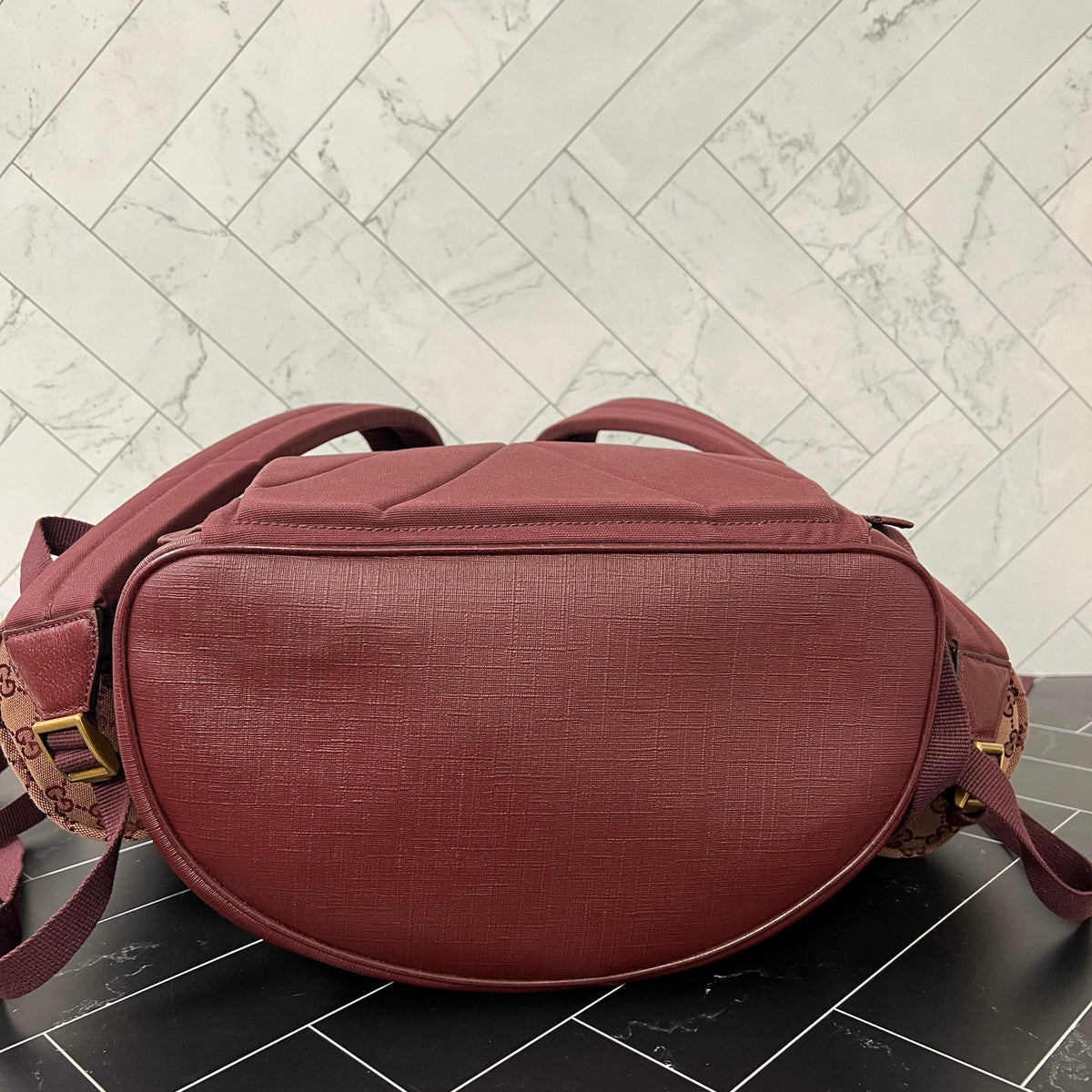 BRAND NEW Gucci Burgundy Canvas Double Side Pouch Backpack