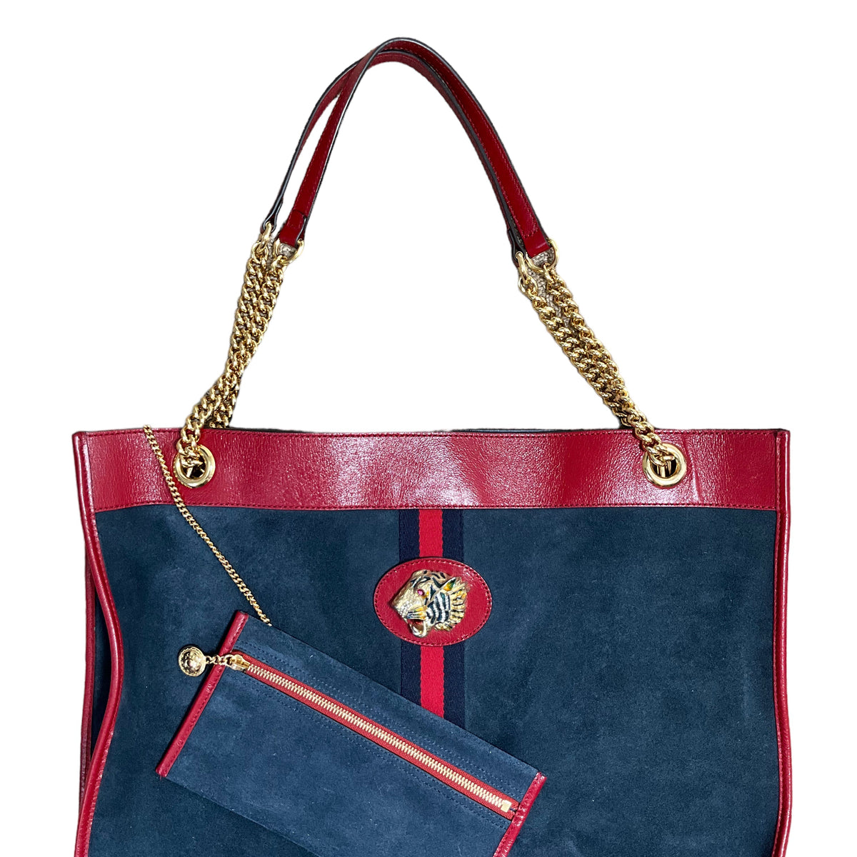 Large Gucci Rajah Tote in Blue Suede