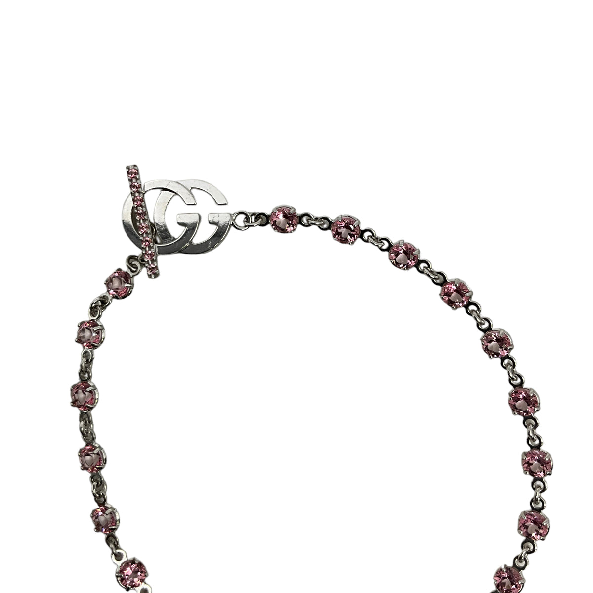 Gucci GG Running Pink Topaz Bracelet In 18K White Gold Size 6.5in