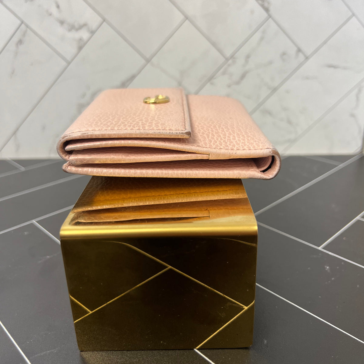 Gucci Pink GG Marmont Leather Compact Wallet