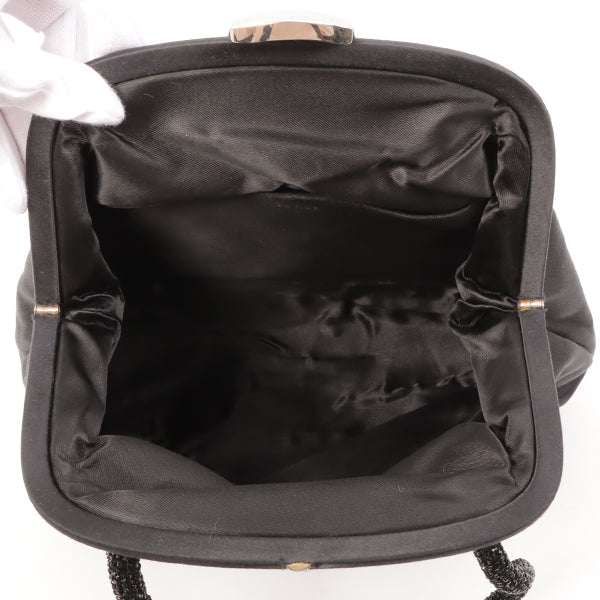 Gucci Satin Beads Logo Kiss-Lock Clasp Hand Bag Black