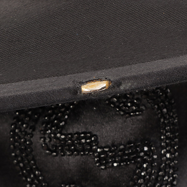 Gucci Satin Beads Logo Kiss-Lock Clasp Hand Bag Black
