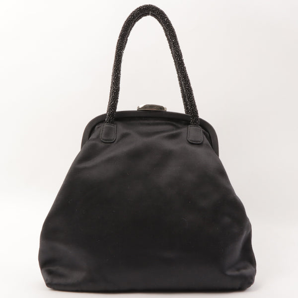 Gucci Satin Beads Logo Kiss-Lock Clasp Hand Bag Black