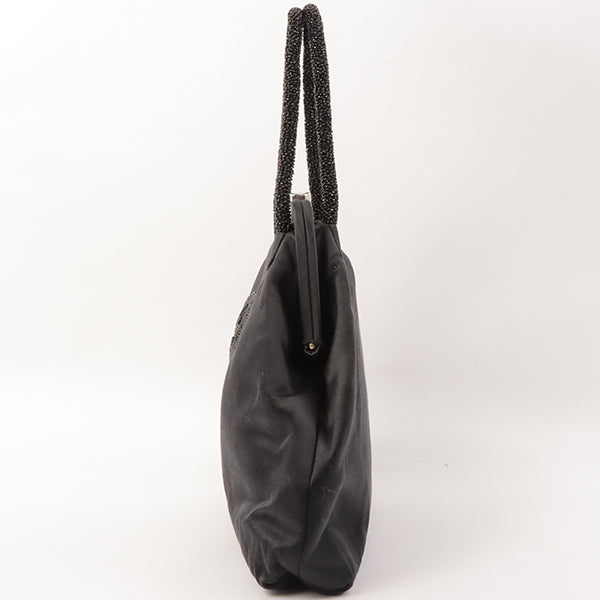 Gucci Satin Beads Logo Kiss-Lock Clasp Hand Bag Black