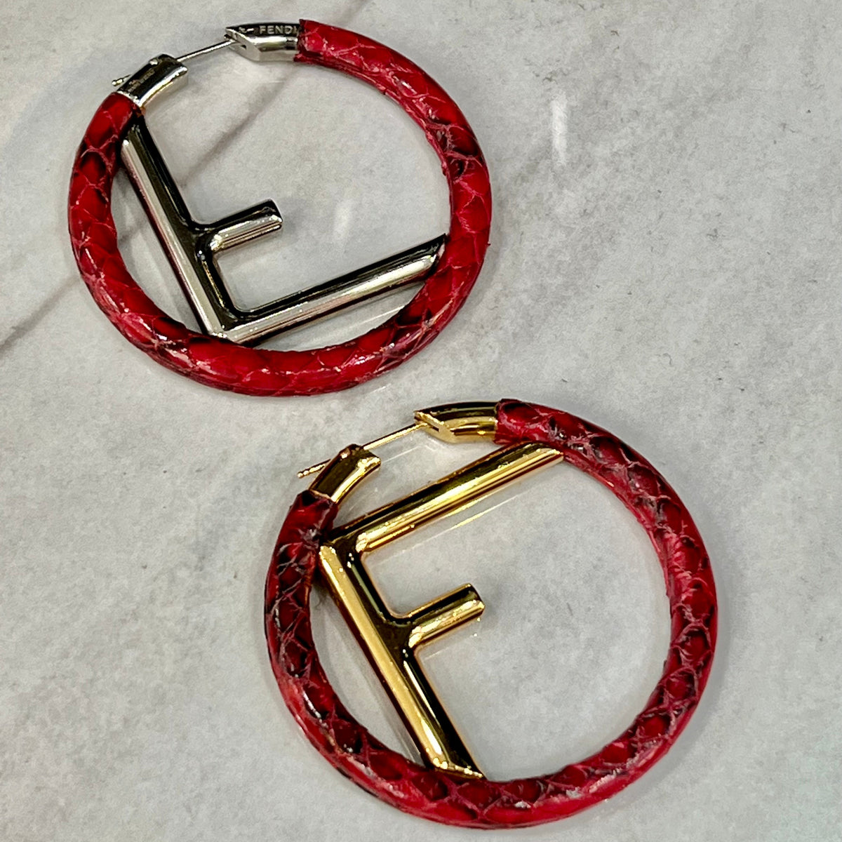 FENDI F Hoop Earrings Python Leather