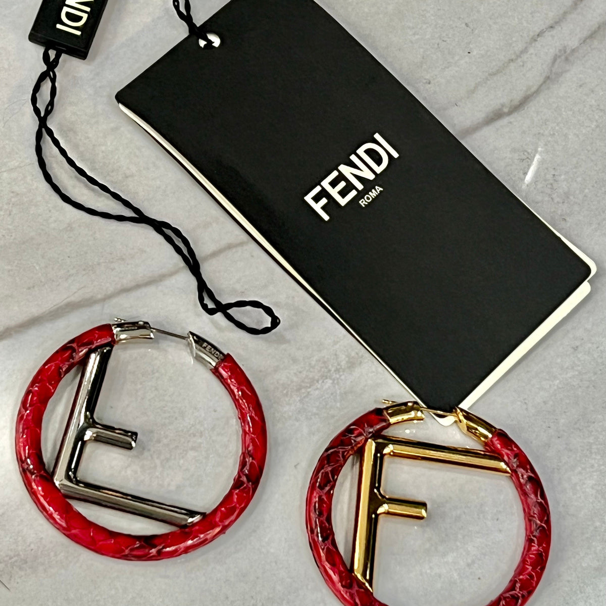 FENDI F Hoop Earrings Python Leather