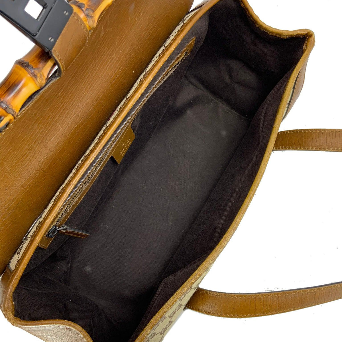 Gucci Monogram GG Canvas Leather Bamboo Bullet Bag