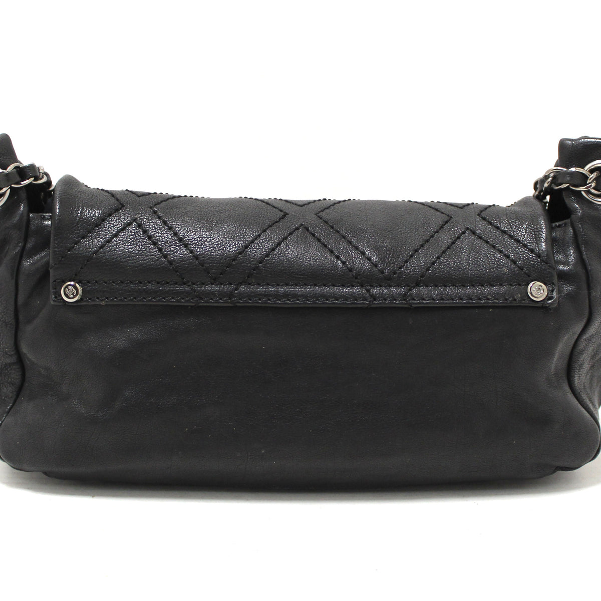 Chanel Black Diamond Stitch Accordion Flap Shoulder Bag