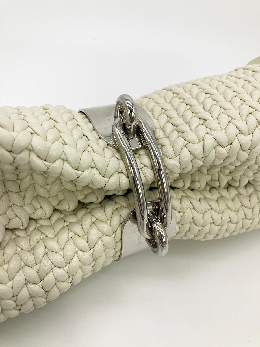 balenciaga White Leather Tresse Fringe Clutch