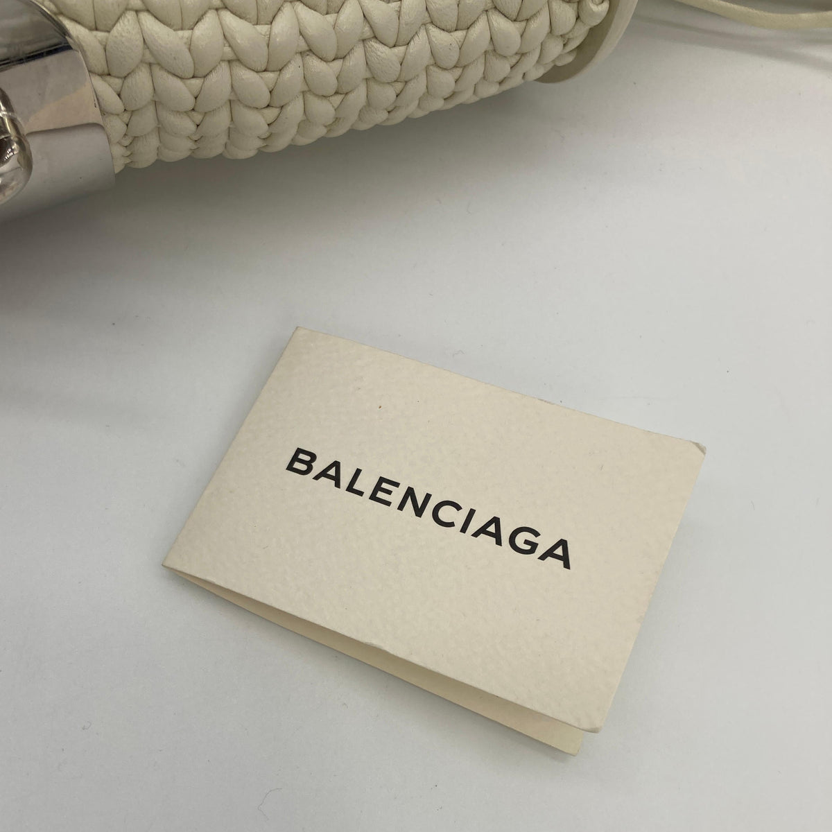 balenciaga White Leather Tresse Fringe Clutch