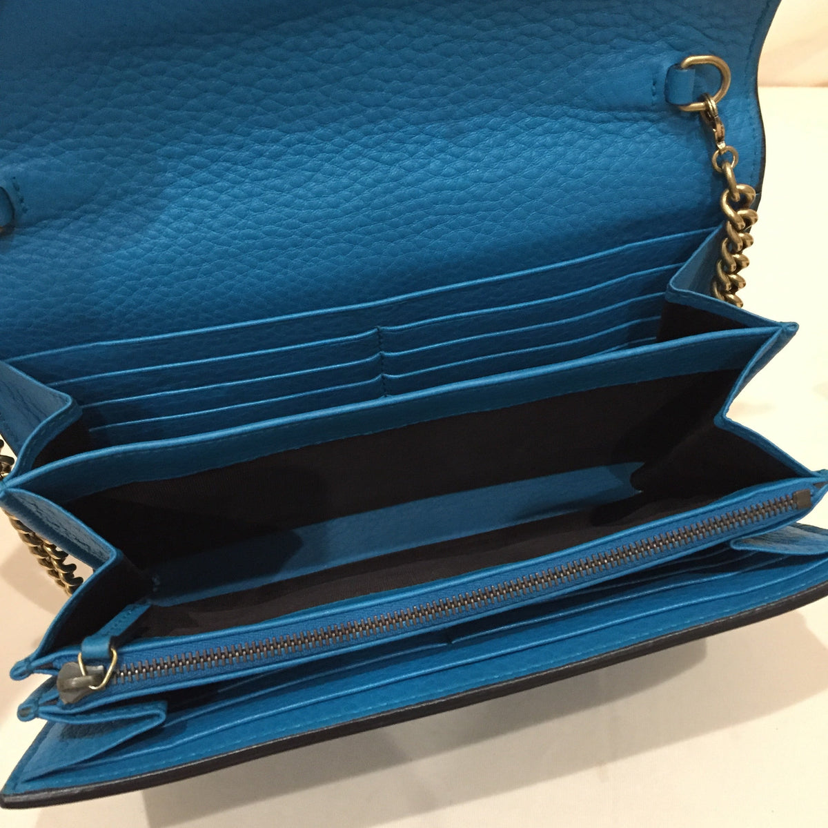 Gucci Blue Leather Wallet On Chain Crossbody Bag Sku# 71956