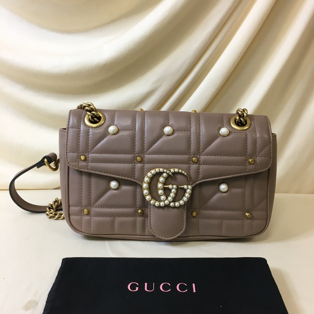 Gucci GG Pearl Studded Rose Crossbody Bag Sku# 67516