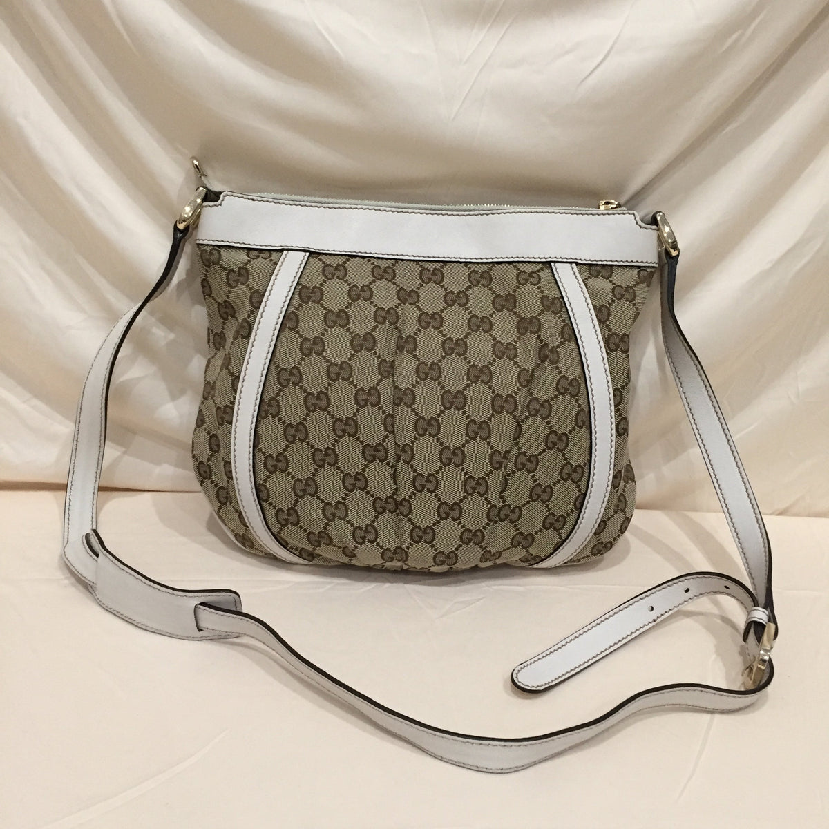 Gucci Brown White GG Canvas Crossbody Bag Sku# 72021