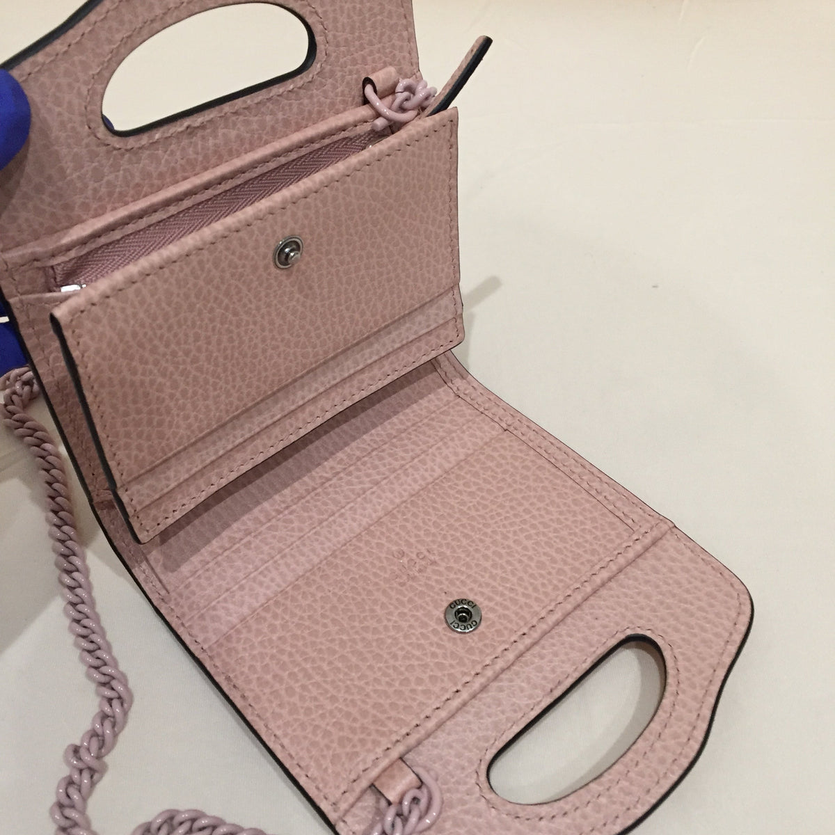 Gucci GG Pink Top Handle Bifold Chain Enamel Wallet Sku# 71982