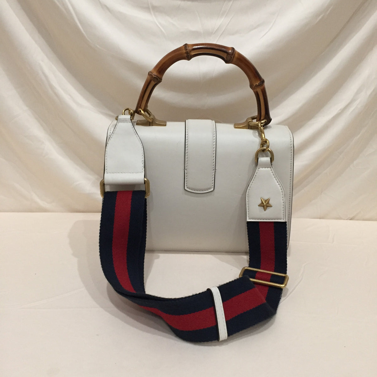 Gucci White Navy Red Calfskin Bamboo Dionysus Shoulder Bag Sku# 71927