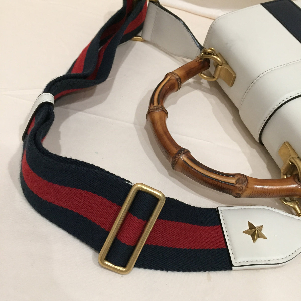 Gucci White Navy Red Calfskin Bamboo Dionysus Shoulder Bag Sku# 71927