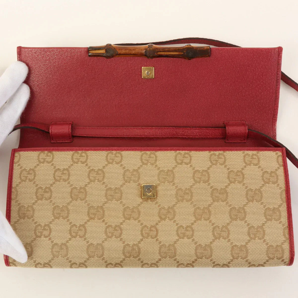 GUCCI Canvas Gg Pattern Bamboo 2Way Bag Beige/Wine Red
