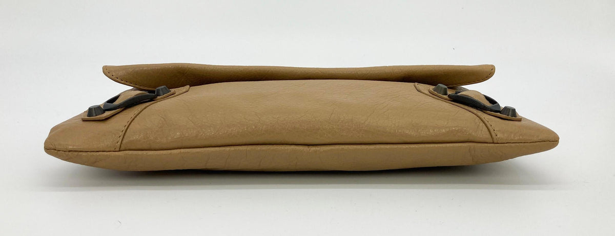 balenciaga Tan Leather City Envelope Clutch with Mirror