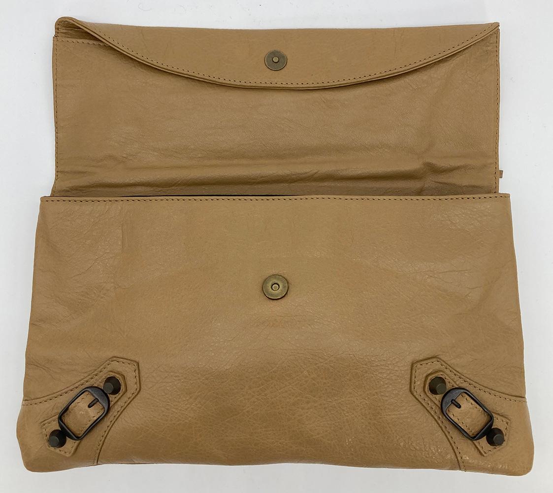balenciaga Tan Leather City Envelope Clutch with Mirror