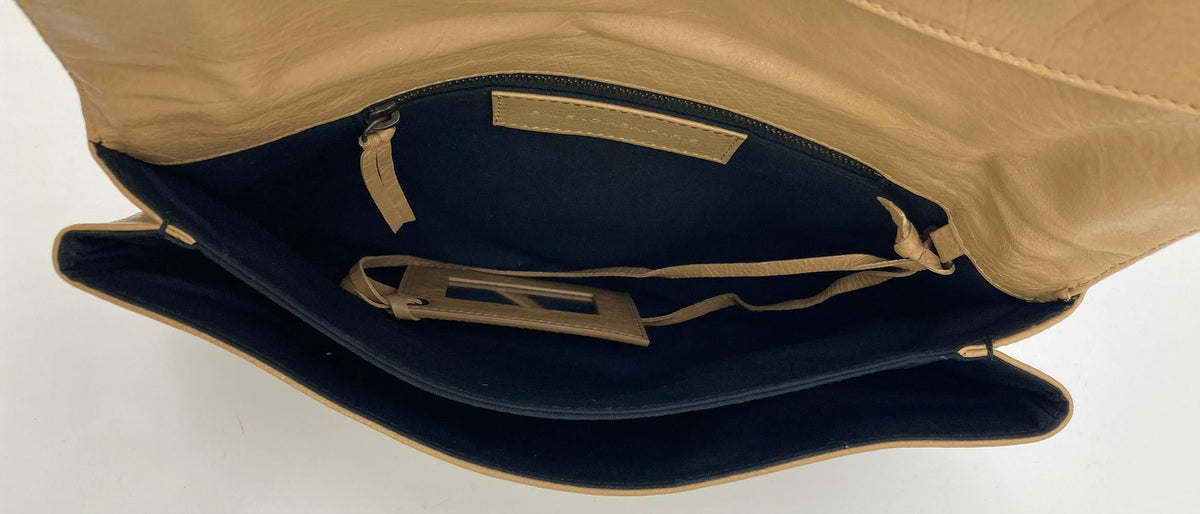 balenciaga Tan Leather City Envelope Clutch with Mirror