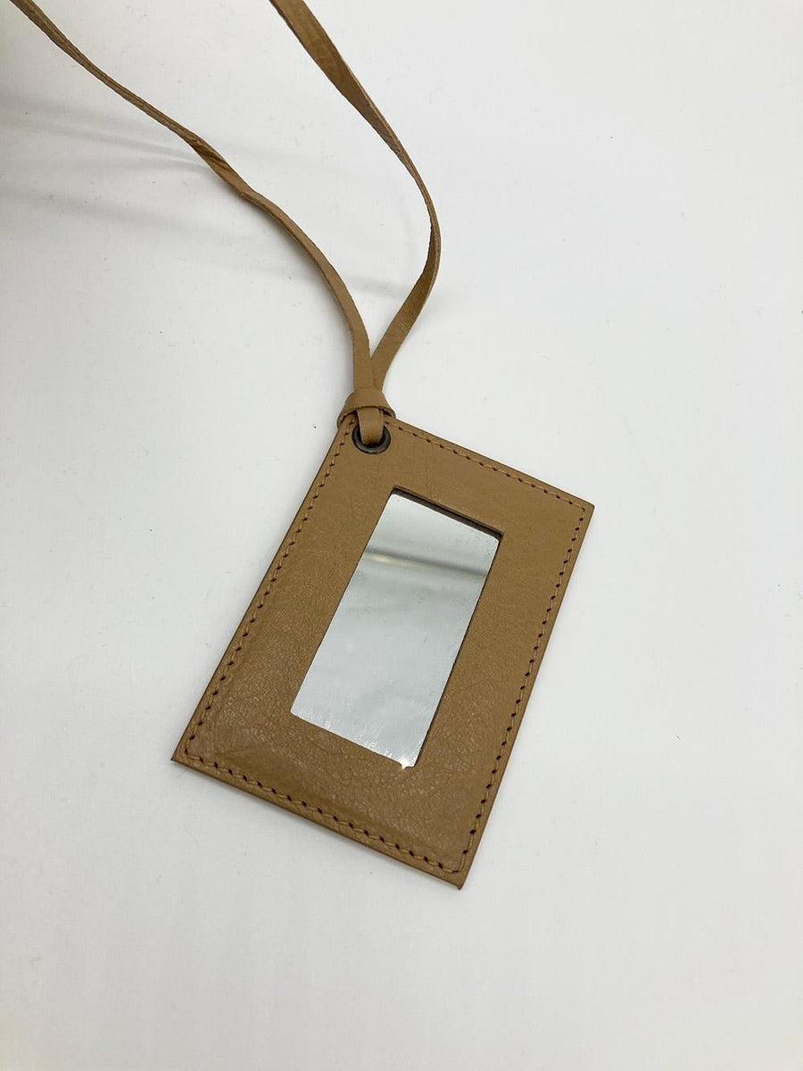 balenciaga Tan Leather City Envelope Clutch with Mirror