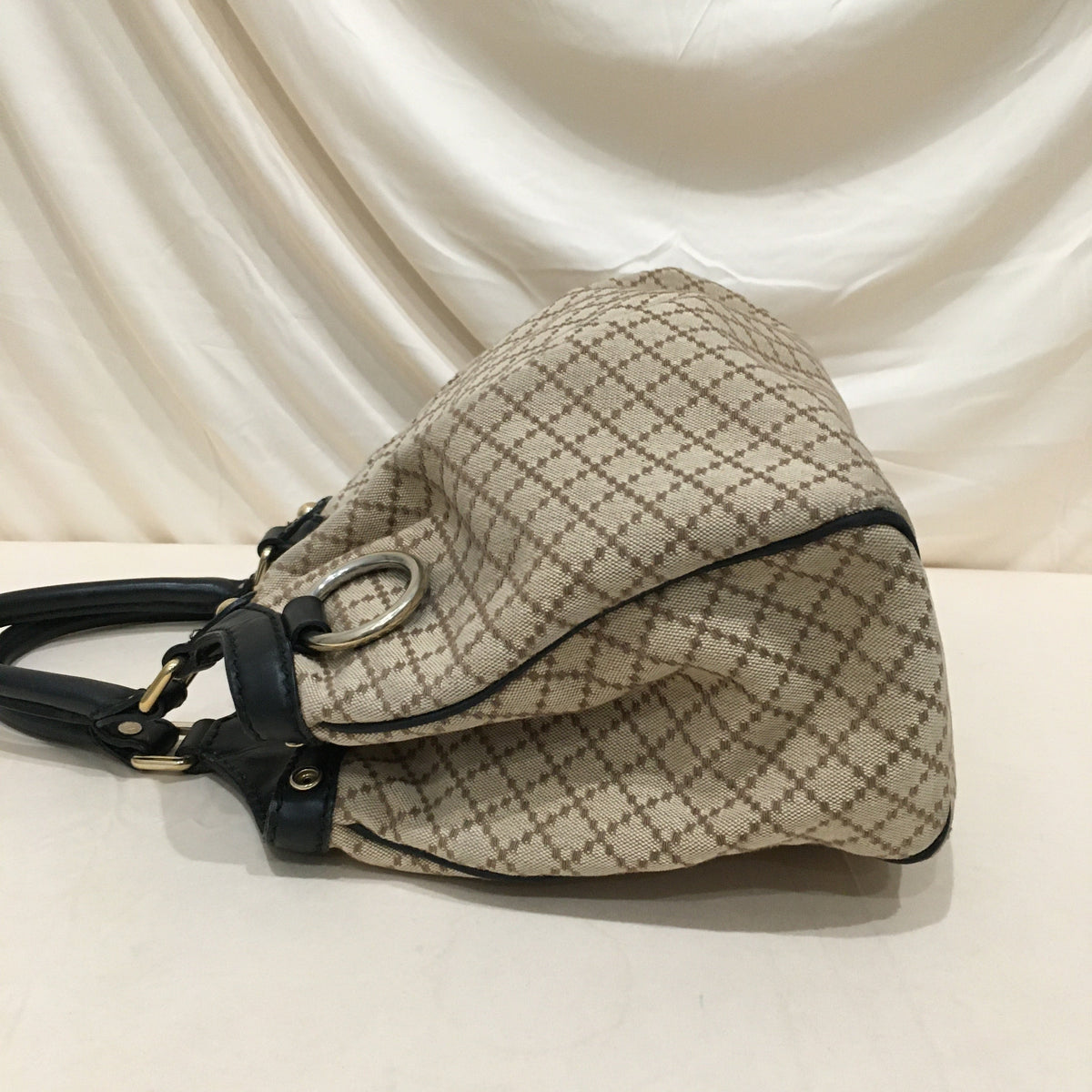 Gucci Beige Black Canvas Medium Diamante Sukey Tote Sku# 71192L