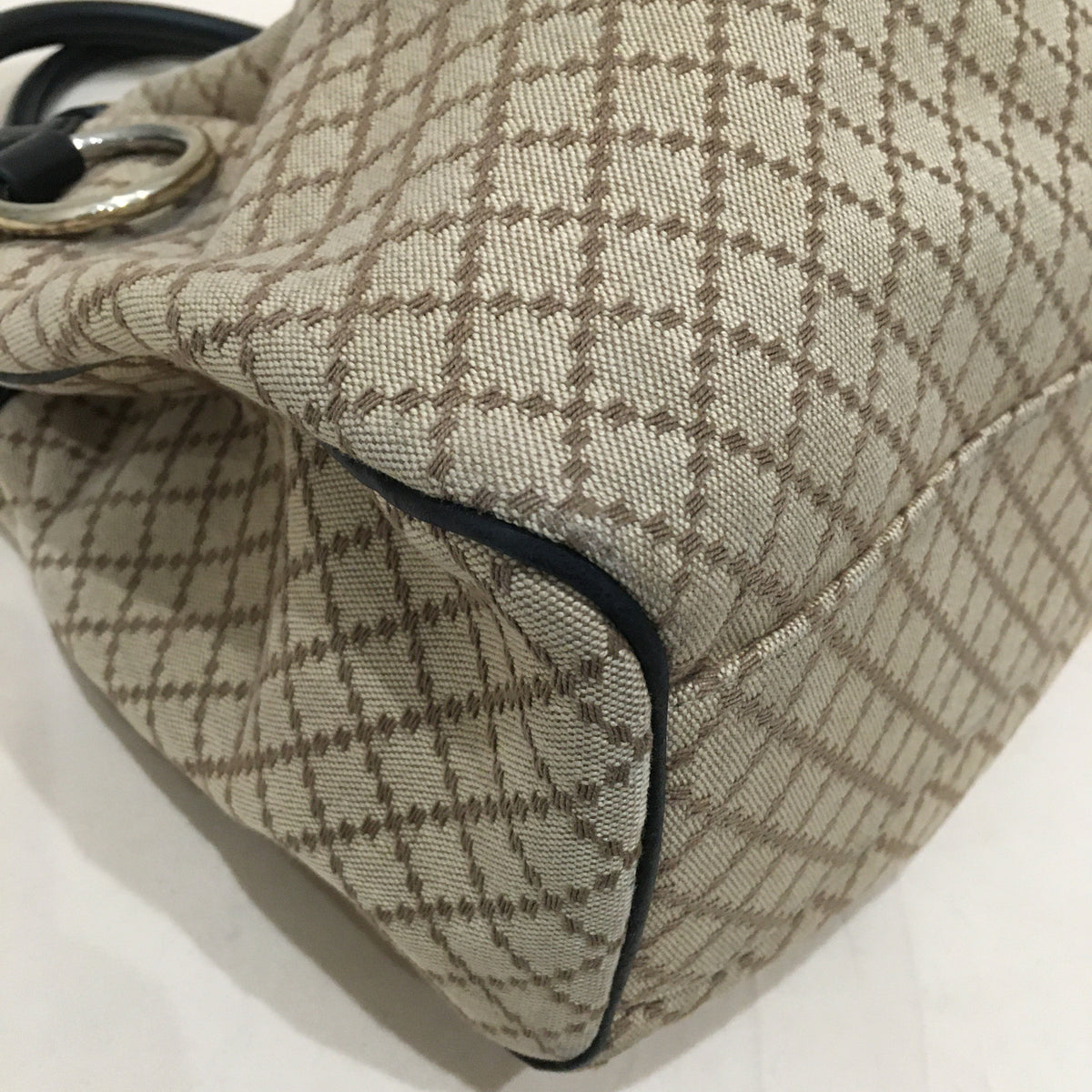 Gucci Beige Black Canvas Medium Diamante Sukey Tote Sku# 71192L