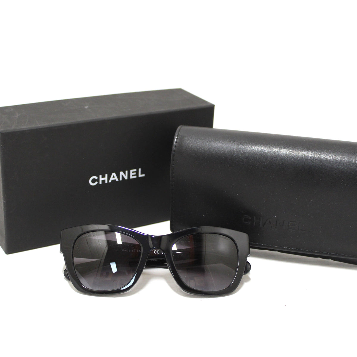 Top Quality Chanel Black Polarized Charms Pearl Square Sunglasses 5479A